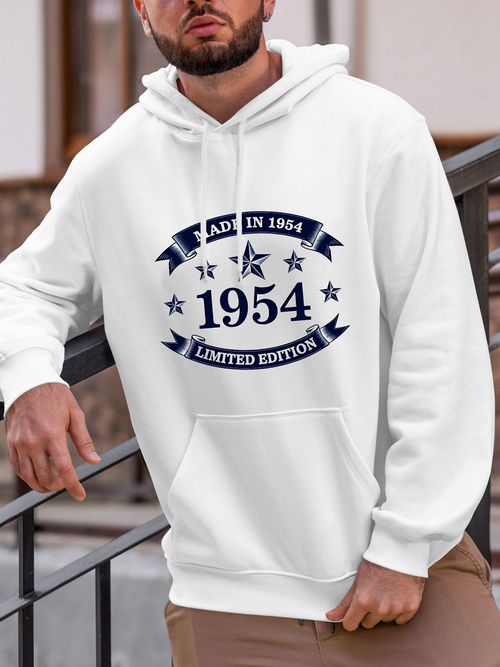 Men's Graphic Hoodie Made In 1954 Limited Edition Blue Stars With Bold Center Numbers Hoodie