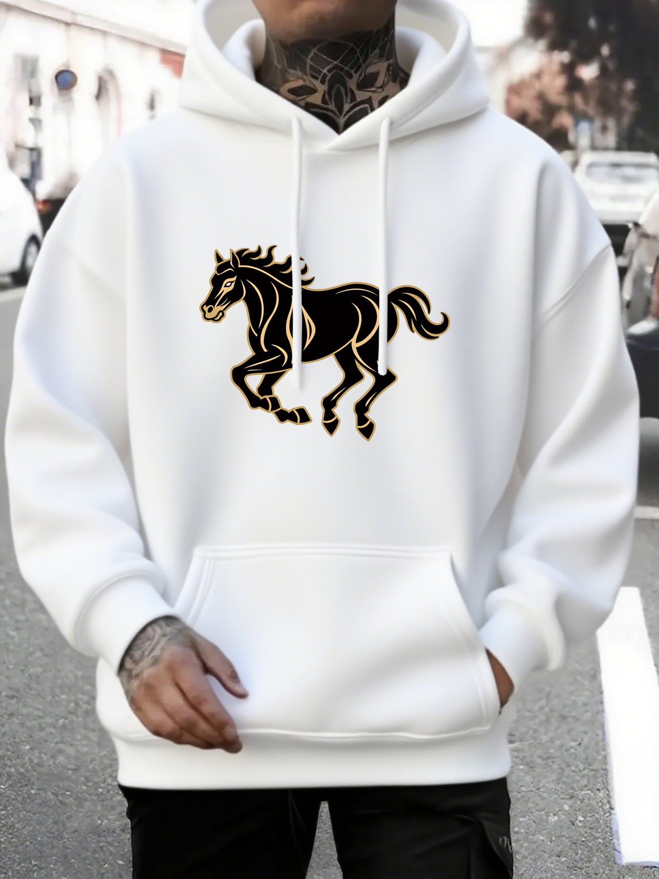 Men's Graphic Hoodie Midnight Energy Flowing Strength With Graceful Running Horse
