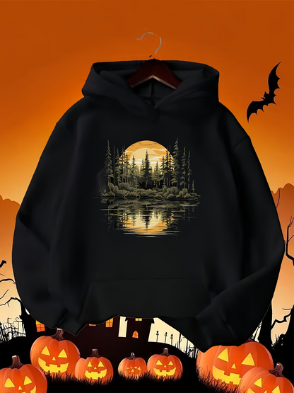 Men's Graphic Hoodie Golden Sunset Reflection With Tranquil Pine Trees By Calm Lake