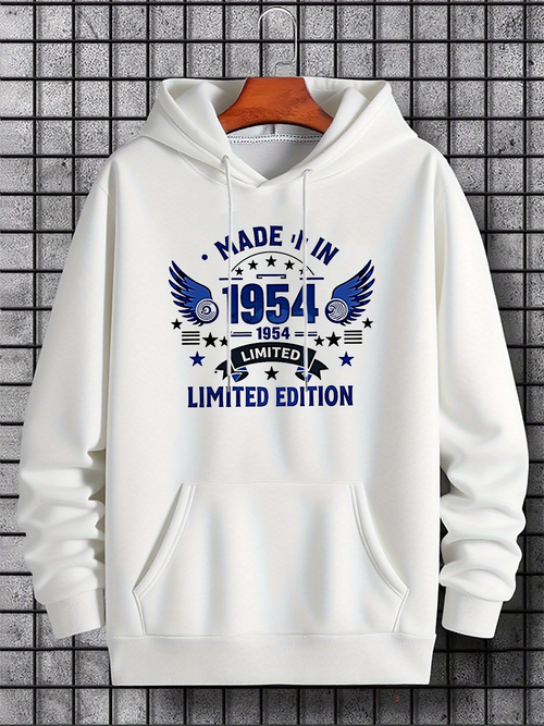 Men's Graphic Hoodie Made In 1954 Limited Edition With Retro Star Pattern Wings Hoodie