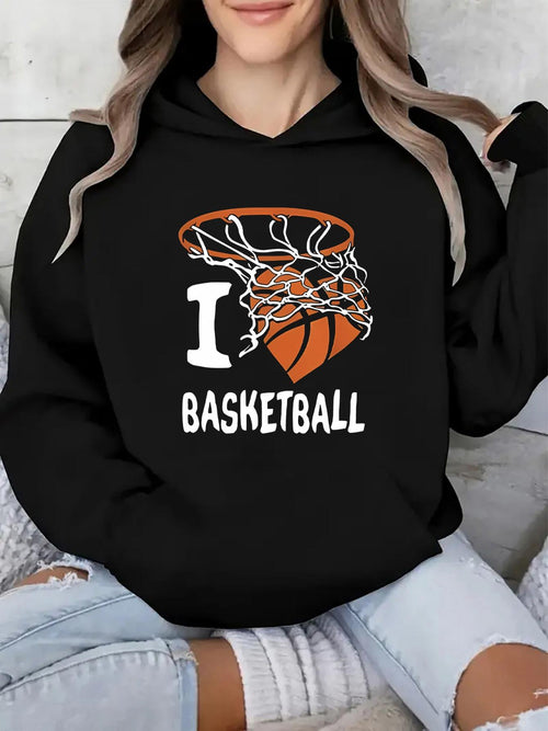 Women's Graphic Hoodie I Love Net With Basketball Scoring Through Hoop Artwork
