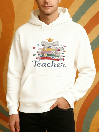 Men's Graphic Hoodie Teacher With Colorful Books Apples Pencil And Shining Star
