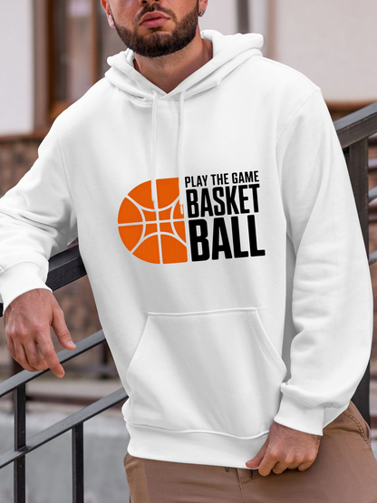 Men's Graphic Hoodie Play The Game With Orange Basketball Graphic