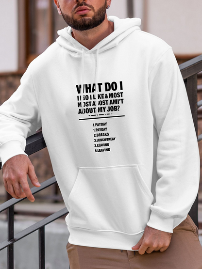 Men's Graphic Hoodie What I Do List Typography Hoodie With Bold Black Letters