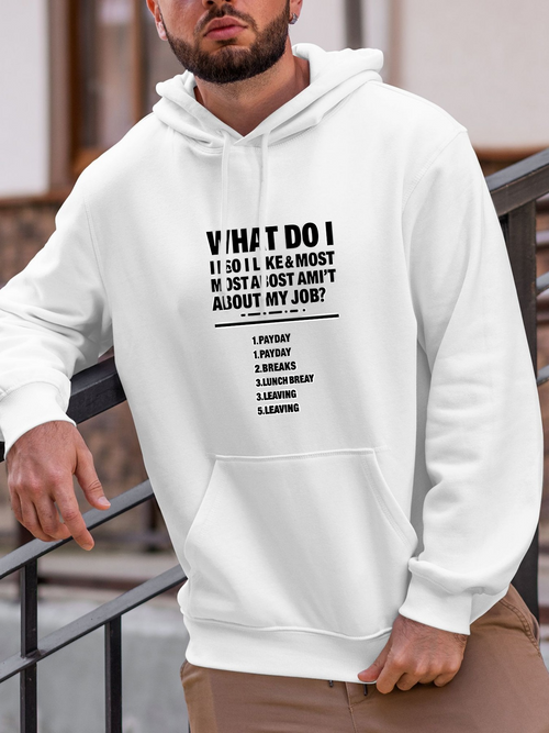 Men's Graphic Hoodie What I Do List Typography Hoodie With Bold Black Letters