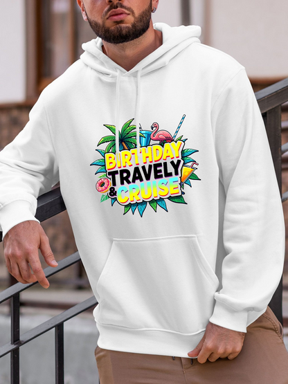 Men's Graphic Hoodie Birthday Travely Cruise With Exotic Leaves Flamingo And Tropical Flowers