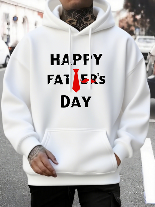Men's Graphic Hoodie Happy Fathers Day Red Tie Among Bold Black Letters