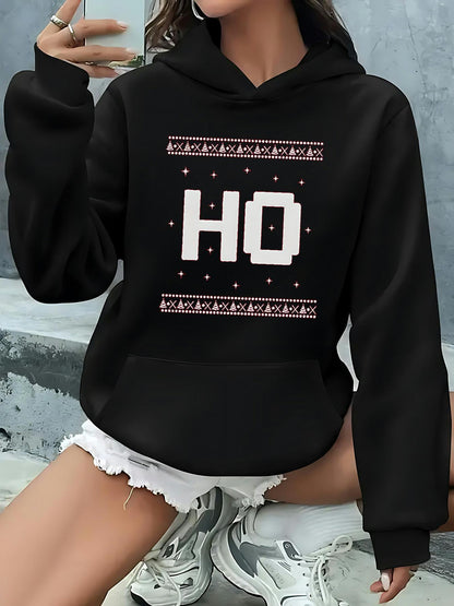 Women's Graphic Hoodie Pixel Art Snowflake Accents Festive Winter Theme With Big Bold Letters Ho