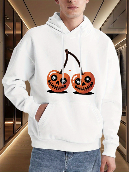 Men's Graphic Hoodie Playful Halloween Pumpkins With Spooky Faces Styled As Cherries