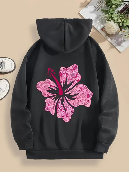 Women's Graphic Hoodie Soft Shadowy Petals With Artistic Pink Patterns Surrounding Flower
