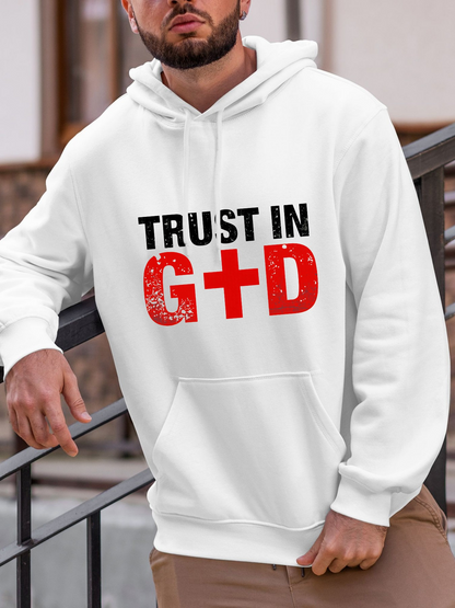 Men's Graphic Hoodie Trust In Bold Lettering With Distressed Red Lettering God