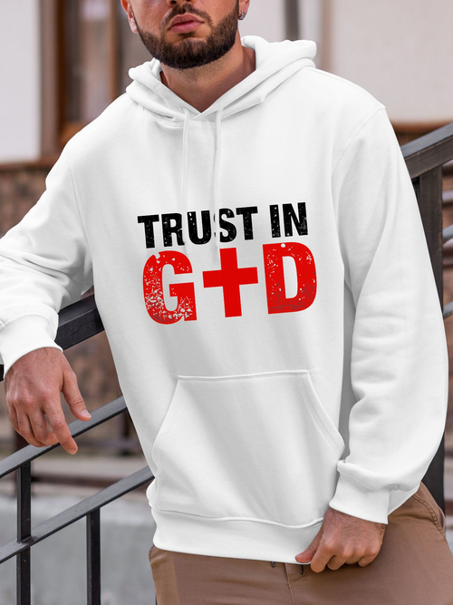 Men's Graphic Hoodie Trust In Bold Lettering With Distressed Red Lettering God