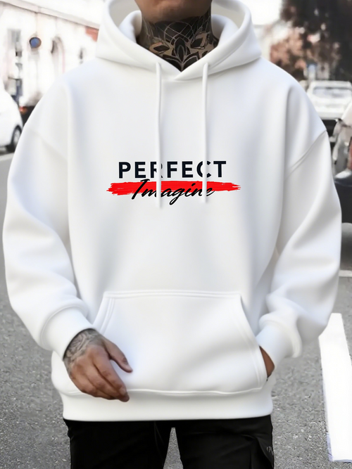 Men's Graphic Hoodie Perfect Red Slash Typography White Hoodie
