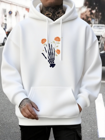Men's Graphic Hoodie Skeleton Hand Growing Orange Blossoms Under Bright Autumn Sunlight Flower