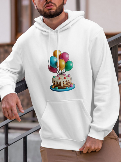 Men's Graphic Hoodie Colorful Birthday Candles With Balloons On Frosted Cake