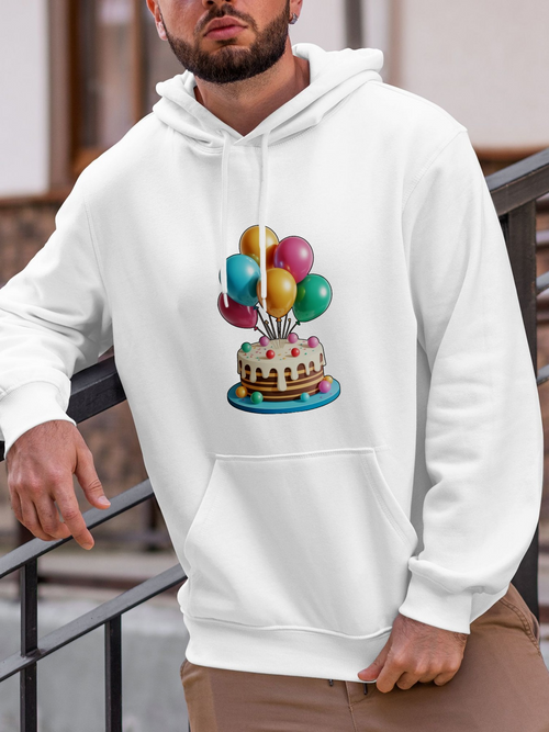 Men's Graphic Hoodie Colorful Birthday Candles With Balloons On Frosted Cake