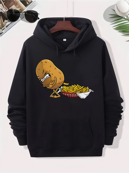 Men's Graphic Hoodie Humorous Scene Of Potato Among Crispy Fries With Angry Expression Potato