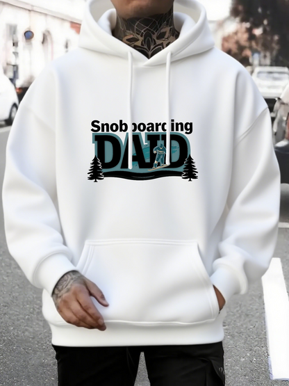 Men's Graphic Hoodie Snowboarding Dad With Mountain Forest Outline Under Winter Sky Dad