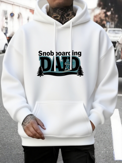 Men's Graphic Hoodie Snowboarding Dad With Mountain Forest Outline Under Winter Sky Dad