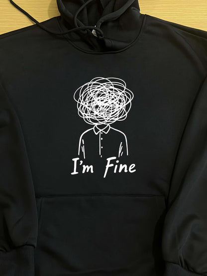 Women's Graphic Hoodie Im Fine Scribbled Lines Overhead Drawing With Buttoned Collared Shirt Figure