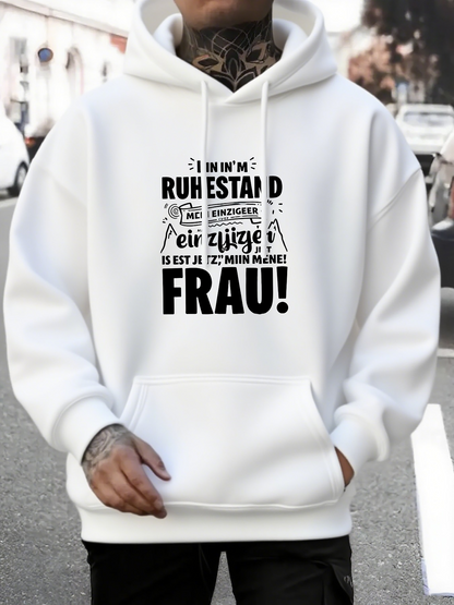 Men's Graphic Hoodie German text "Frau!" and geometric patterns