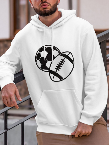 Men's Graphic Hoodie Monochrome Graphic With Overlapping Football And Soccer Ball