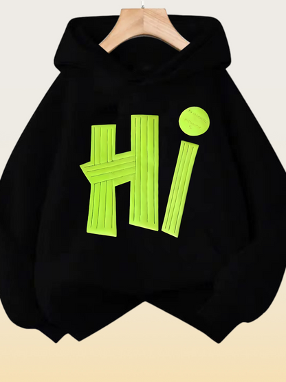 Women's Graphic Hoodie Bright Geometric Lettering With Playful Lettering On Cozy Hoodie