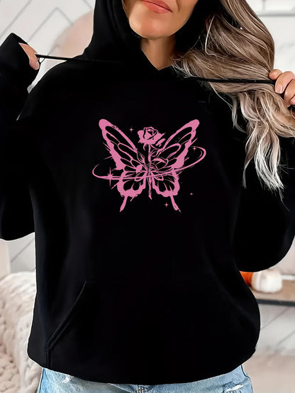 Women's Graphic Hoodie Delicate Pink Lines With Roses Inside Elegant Butterfly