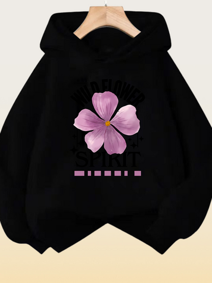 Women's Graphic Hoodie Pink Wild Flower With Soft Petals Under Gentle Shadow Flower