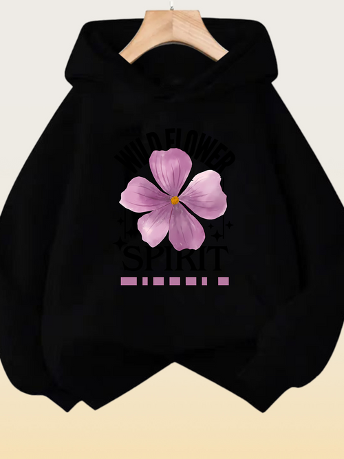 Women's Graphic Hoodie Pink Wild Flower With Soft Petals Under Gentle Shadow Flower