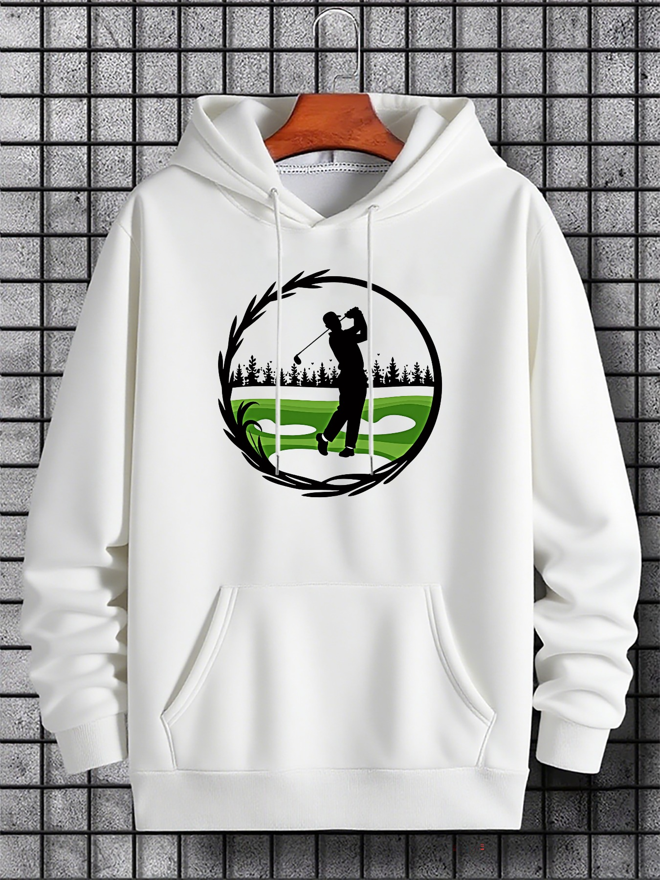 Men's Graphic Hoodie Silhouette Of A Golfer Among Trees With Green Field Hoodie