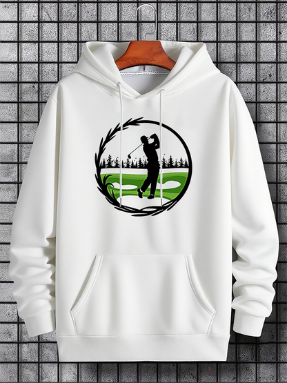 Men's Graphic Hoodie Silhouette Of A Golfer Among Trees With Green Field Hoodie