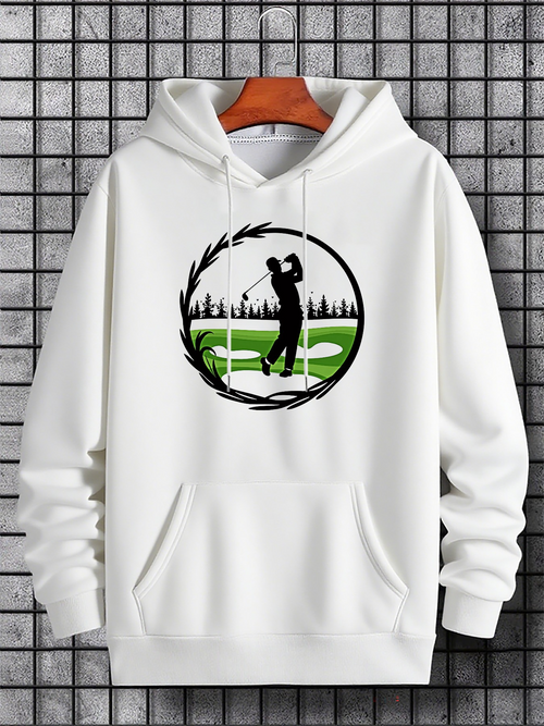Men's Graphic Hoodie Silhouette Of A Golfer Among Trees With Green Field Hoodie