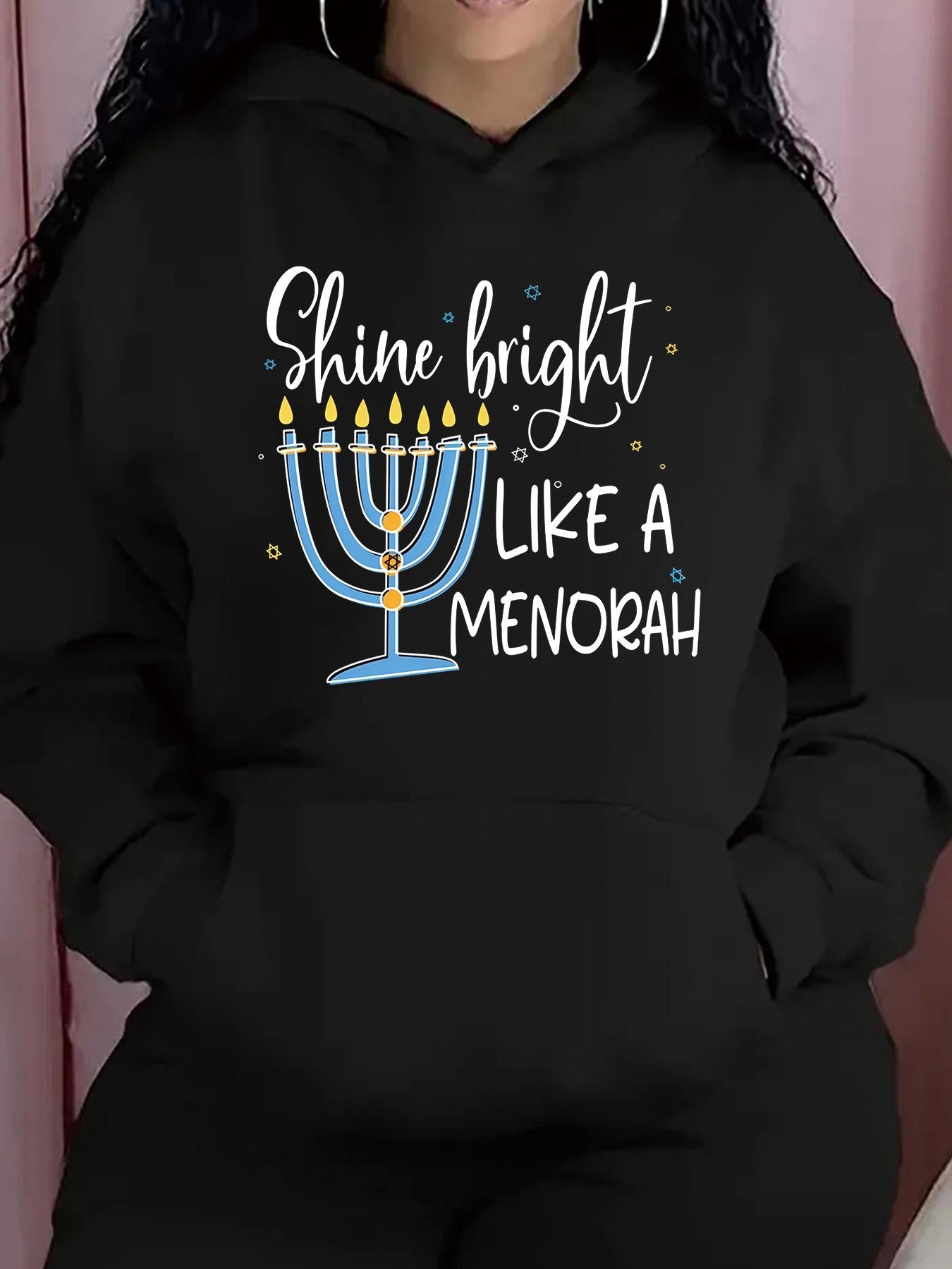 Women's Graphic Hoodie Shine Bright Like A Menorah With Twinkling Candles Blue Menorah