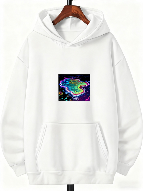 Men's Graphic Hoodie Vivid Neon Swirls Surrounding Energetic Light Strokes Abstract Painting