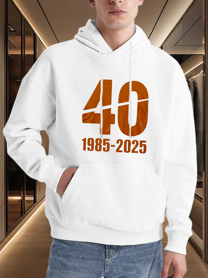 Men's Graphic Hoodie Retro Styled Orange Numbers Highlighting Year Range Hoodie