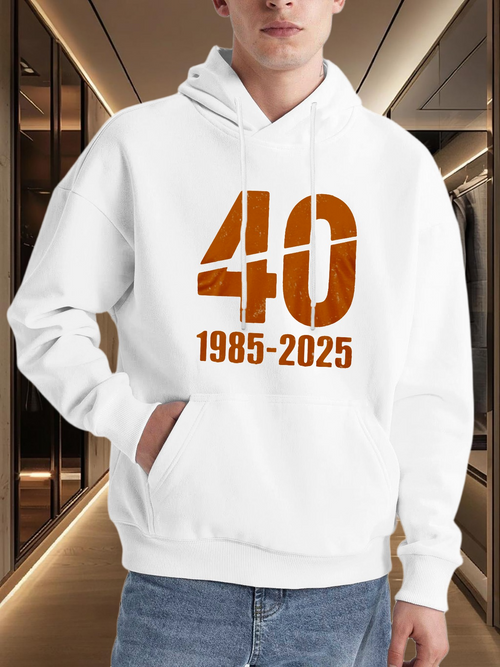 Men's Graphic Hoodie Retro Styled Orange Numbers Highlighting Year Range Hoodie