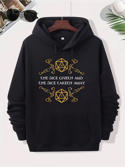 Men's Graphic Hoodie The Dice Giveth And The Dice Taketh Away Ornate Golden Design With Geometric Dice Art Pattern