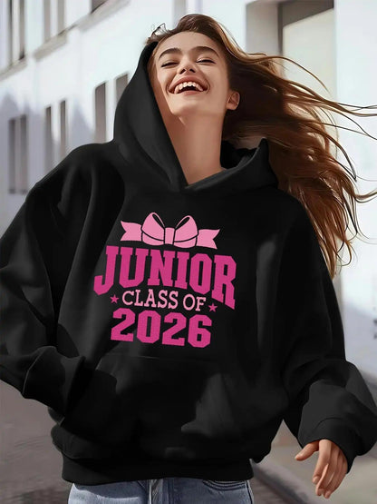 Women's Graphic Hoodie Pink Ribbon With Bold Letters Class Of 2026 Junior Hoodie