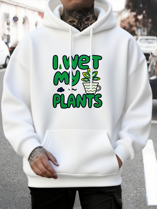 Men's Graphic Hoodie I Wet My Plants With Playful Green Cartoon Pot Design