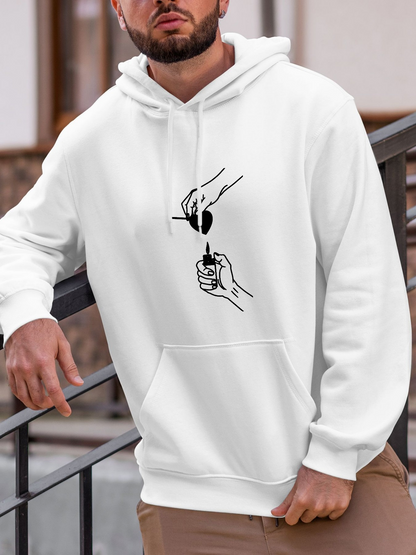Men's Graphic Hoodie Minimal Line Drawing Of A Hand Holding Blooming Flower