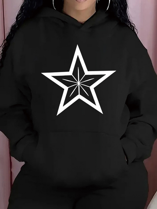Women's Graphic Hoodie Geometric Outline Star With Radiant Lines Centered Bold Star