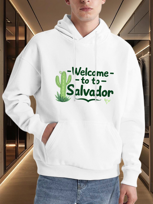 Men's Graphic Hoodie Welcome To Salvador With Green Cactus In Desert Landscape Hoodie