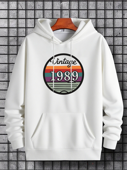 Men's Graphic Hoodie Vintage 1989 Sunset Stripes With Retro Circular Graphic Hoodie