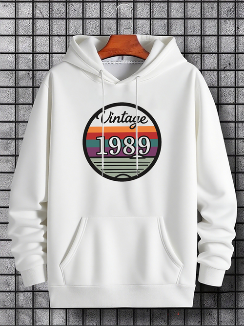 Men's Graphic Hoodie Vintage 1989 Sunset Stripes With Retro Circular Graphic Hoodie