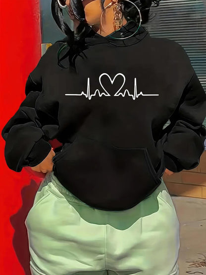 Women's Graphic Hoodie Minimalist Pulse Line With Heart At The Center Hoodie