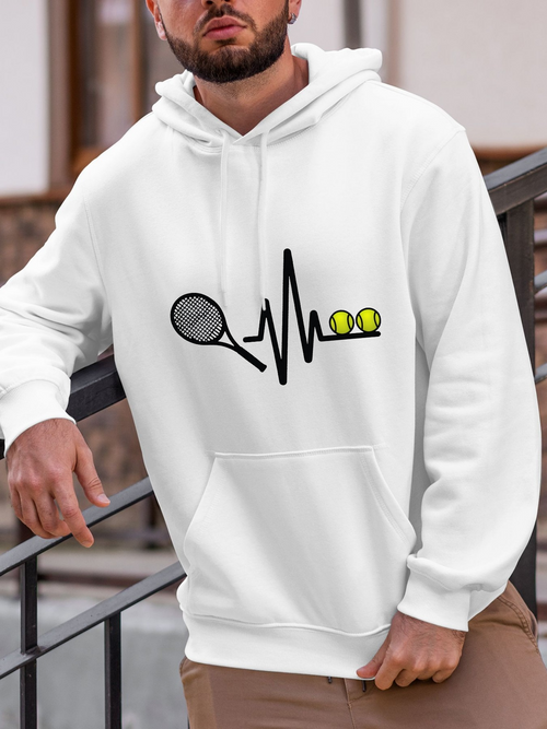 Men's Graphic Hoodie Heartbeat Line With Tennis Racket And Tennis Balls