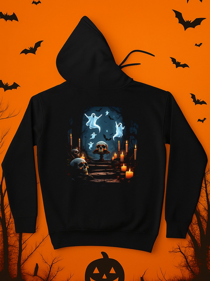 Men's Graphic Hoodie Glowing Ghosts Among Candlelit Pumpkins On Mystical Halloween Night