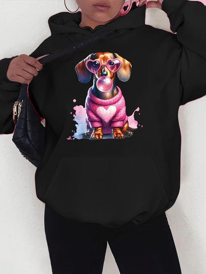 Women's Graphic Hoodie Vivid Artistic Paint Splash With Heart Patterned Pup Dog