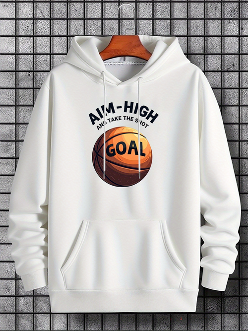 Men's Graphic Hoodie Aim High Take The Shot Goal With Realistic Basketball Print